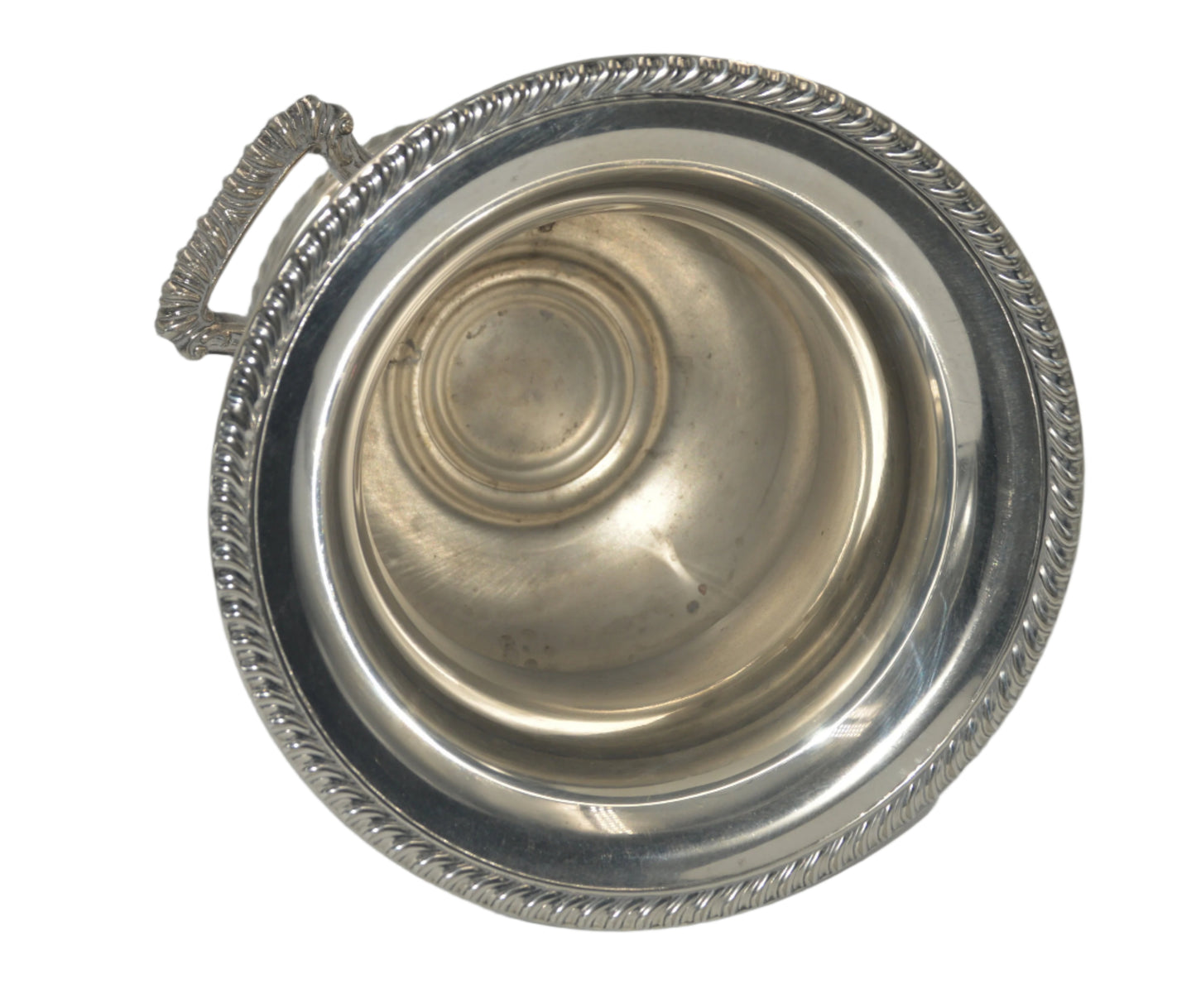 Wm Rogers Champagne bucket with rope top trim, handles and base it stands 10 inches high.
