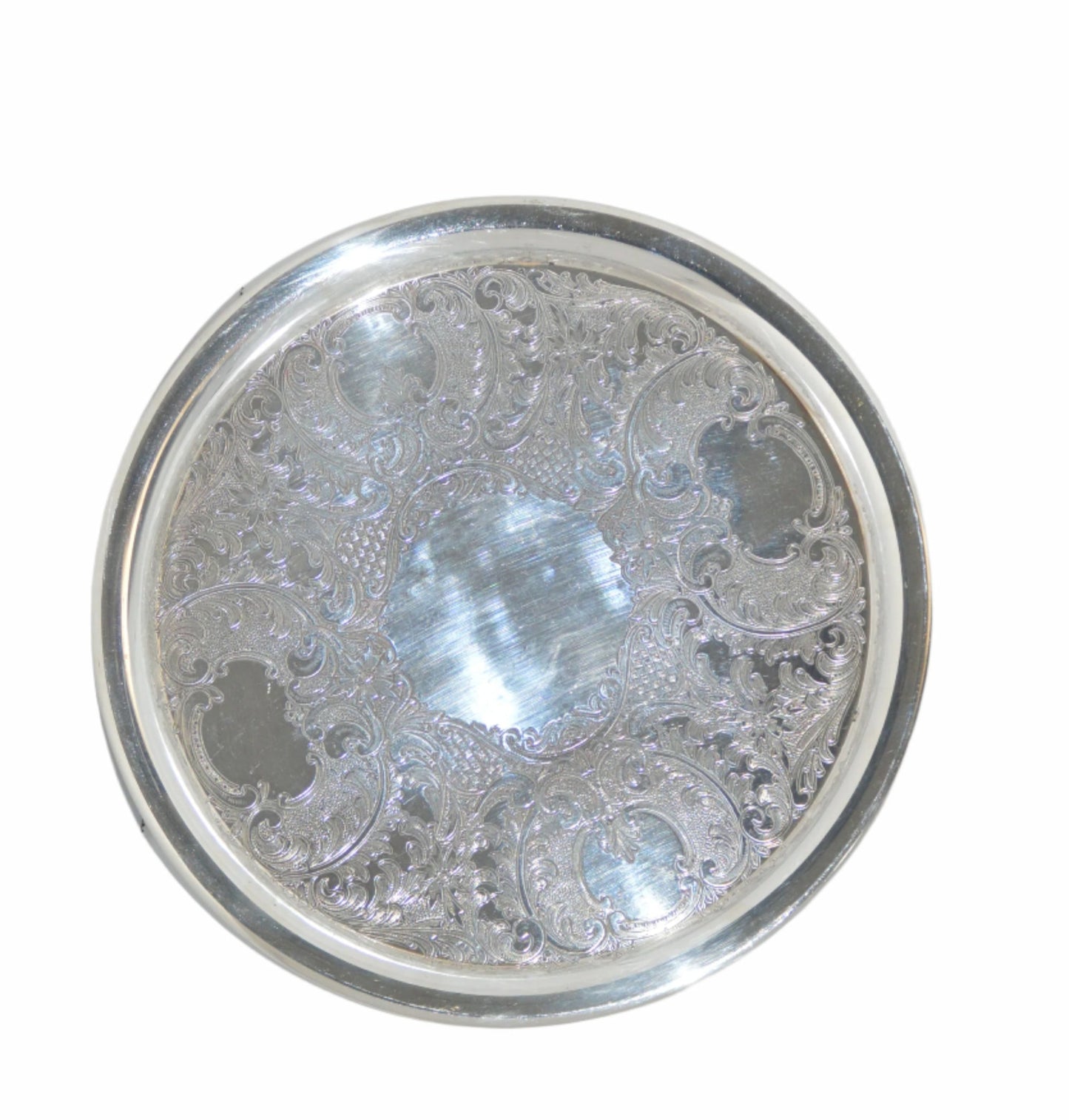 Vintage silver-plated round tray 11 1/2" by Gotham on cooper, pre-owned