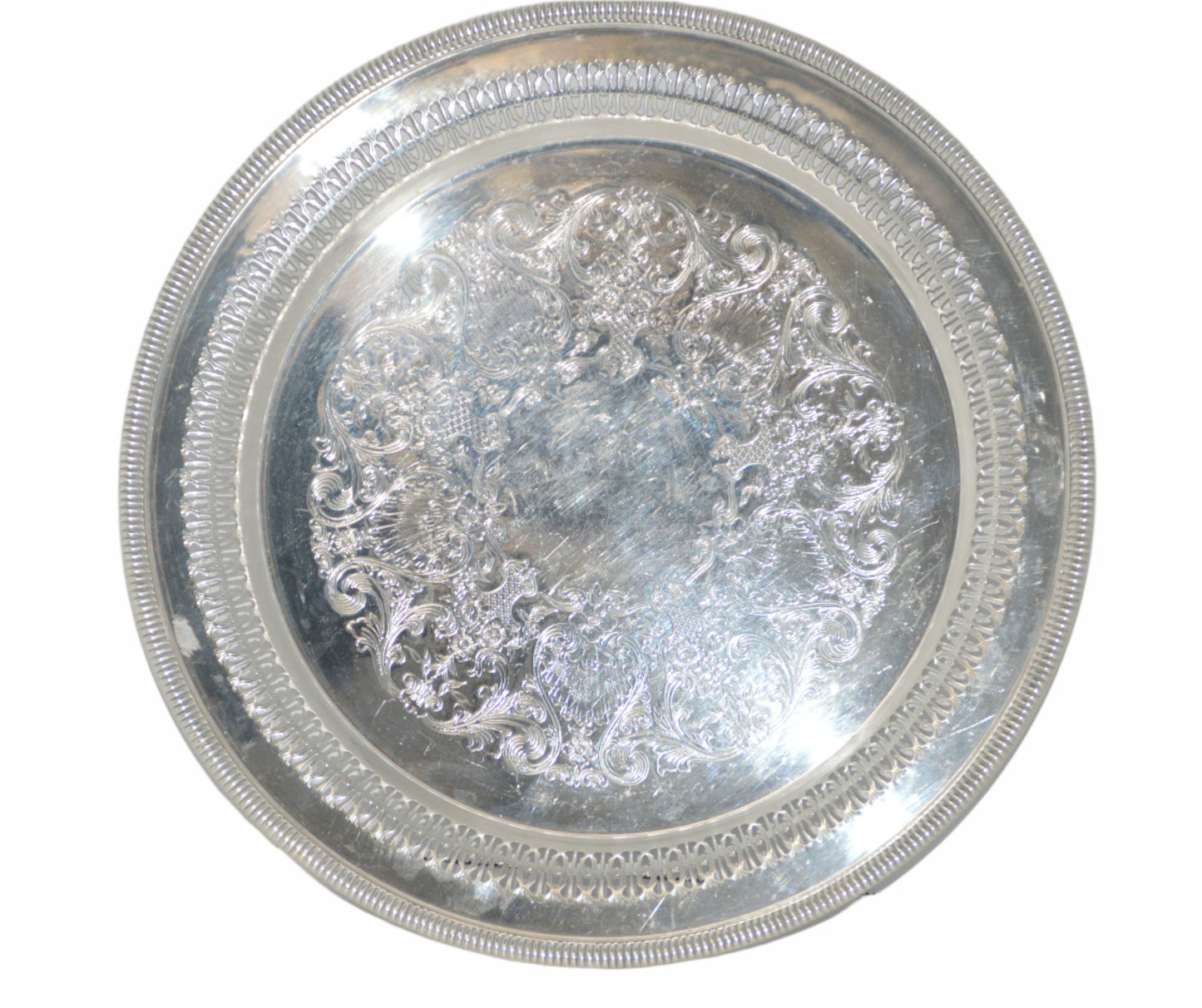 Silver-plated Vintage round Tray by W. Rogers MFG Co 12 1/4 " wide