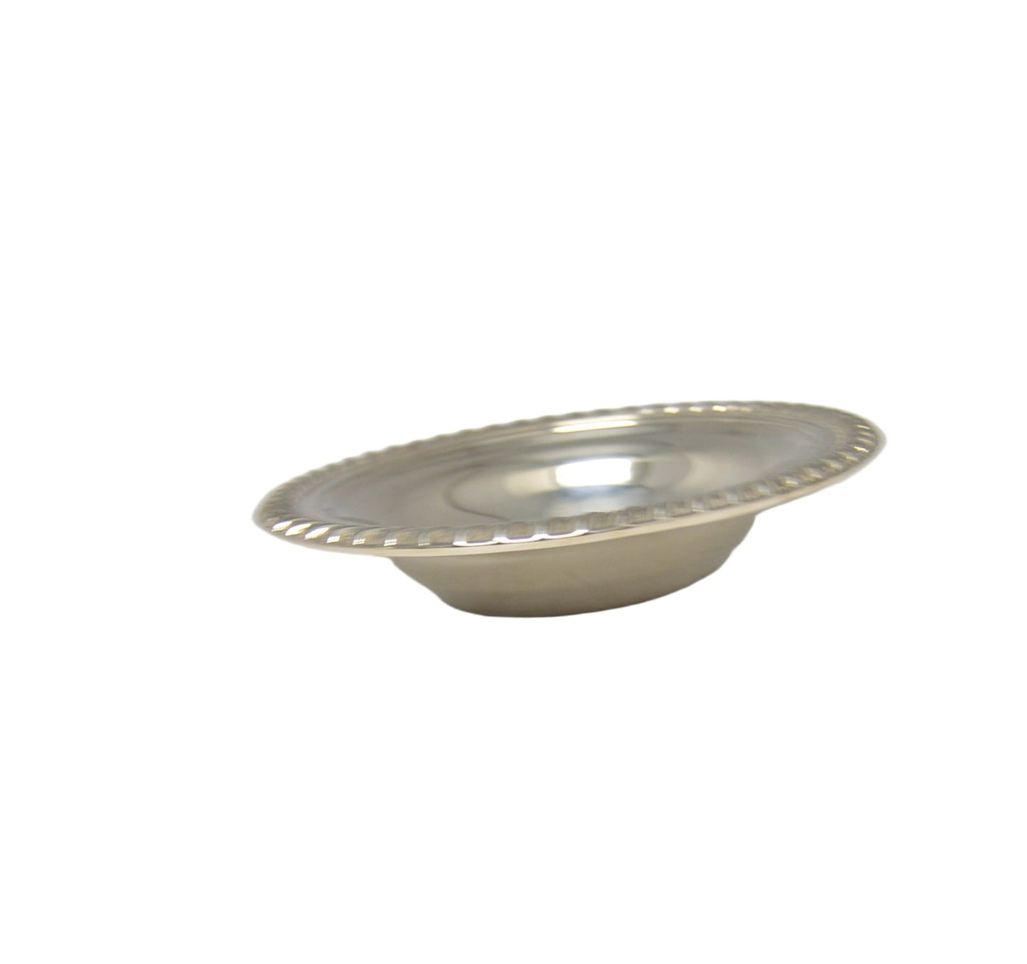 Silver-plated candy/nut dish measuring 6 1/2" wide and 1 1/2" deep excellent condition pre-owned