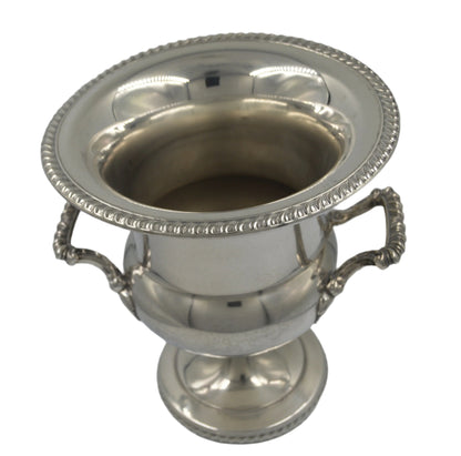 Wm Rogers Champagne bucket with rope top trim, handles and base it stands 10 inches high.