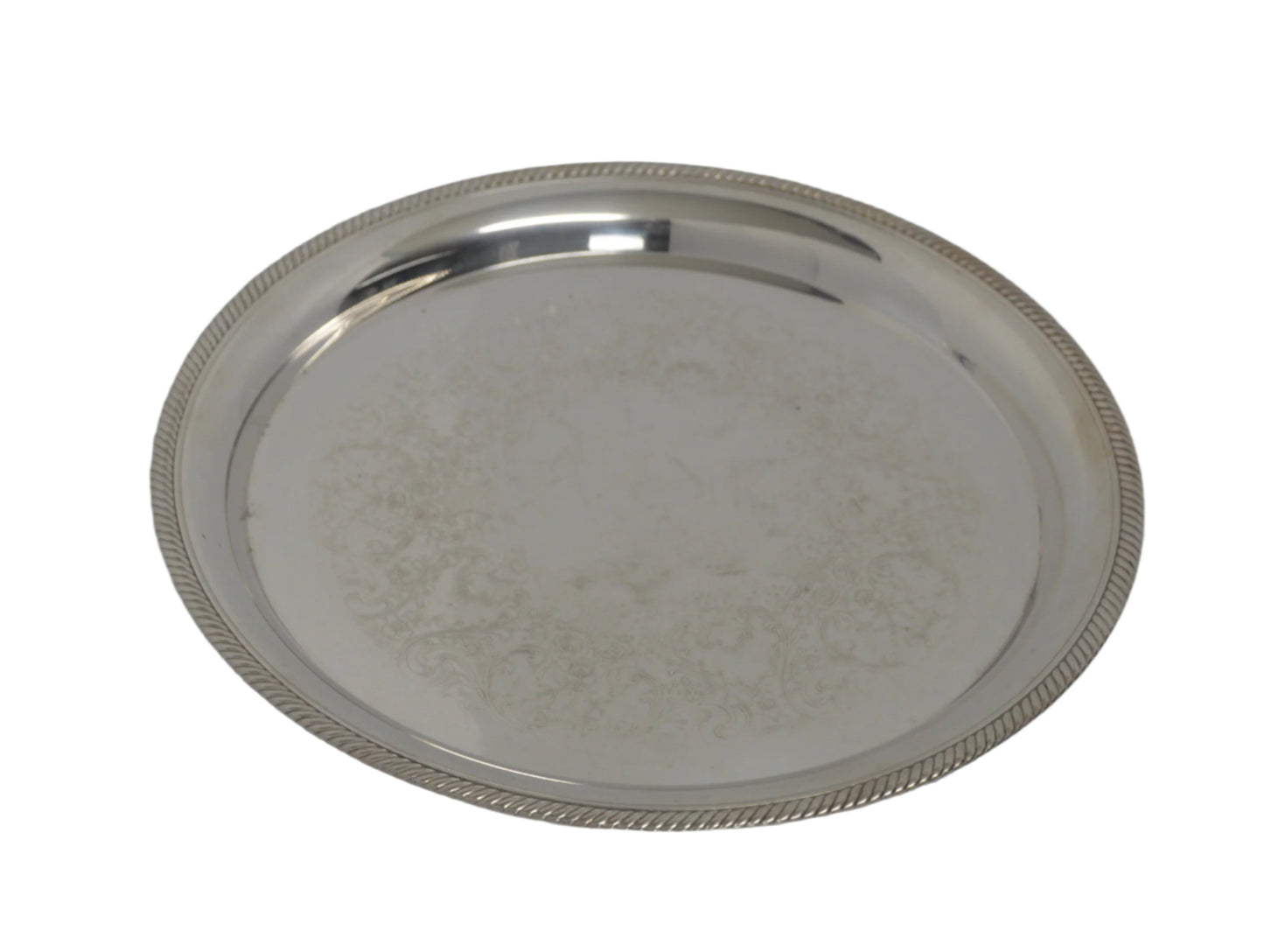 Vintage silver plated (pre-owned) 12"round serving tray By Castifton International silver # 671