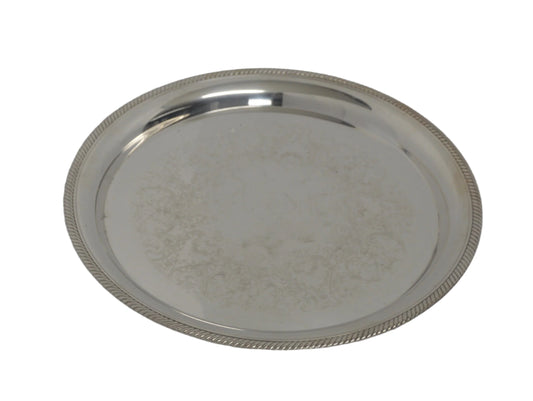 Vintage silver plated (pre-owned) 12"round serving tray By Castifton International silver # 671