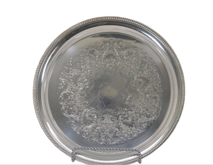 Vintage silver plated (pre-owned) 12"round serving tray By Castifton International silver # 671