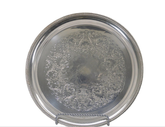 Vintage silver plated (pre-owned) 12"round serving tray By Castifton International silver # 671