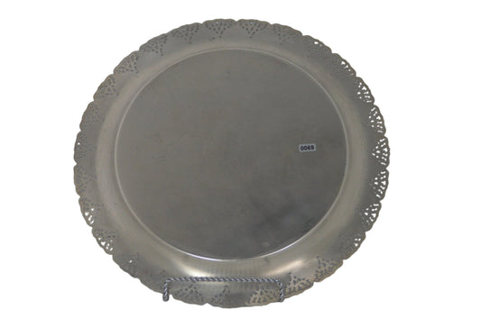 Vintage silver-plated round tray/ serving platter (pre-owned) marked by Home Decorators INC. Measuring 15" wide