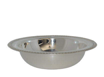 Vintage round silver plated serving bowl with rope top by W. M. Rogers #862 measures 10 1/2" wide x 2 1/2" deep