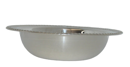 Vintage round silver plated serving bowl with rope top by W. M. Rogers #862 measures 10 1/2" wide x 2 1/2" deep