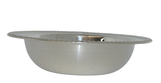 Vintage round silver plated serving bowl with rope top by W. M. Rogers #862 measures 10 1/2" wide x 2 1/2" deep