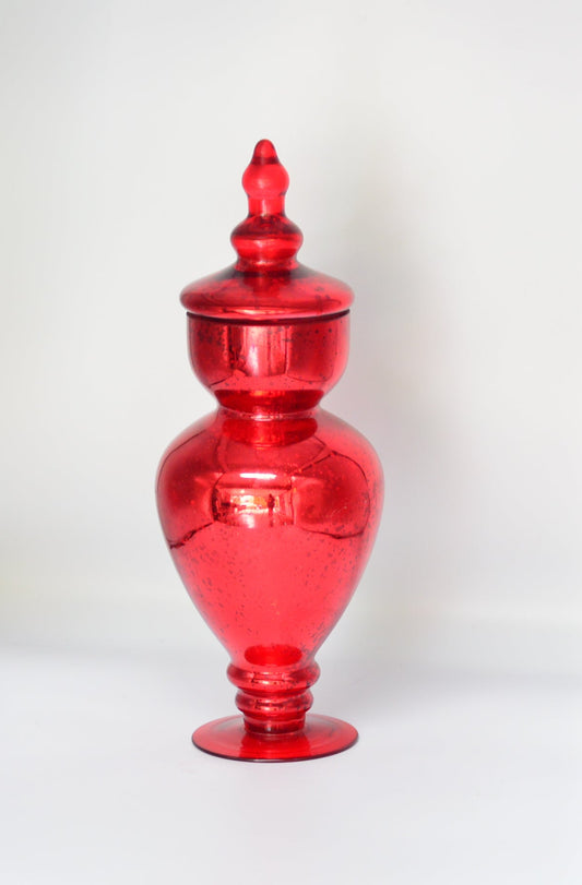 Glass Vase with lid very good condition height 16 1/2 high with lid and 11 3/4 without lid