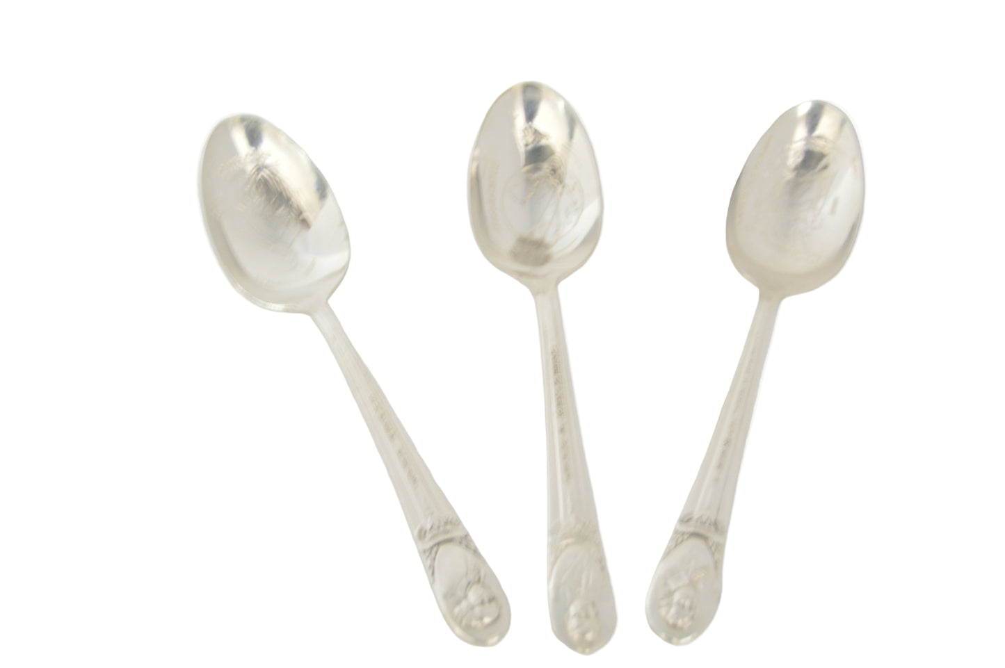 Vintage silver-plated presidential Spoons set of 3, Thomas Jefferson, John Adams and Robert F. Kennedy