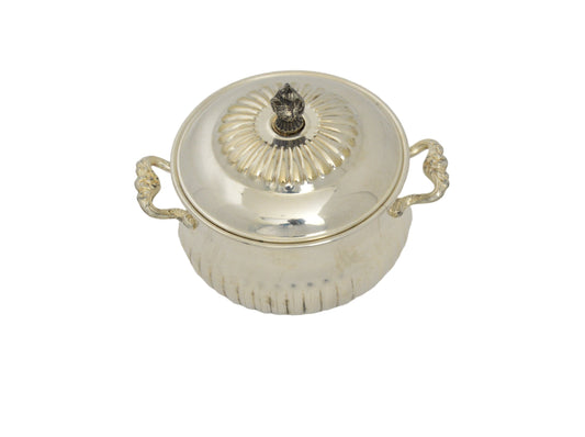 Vintage silverplated bowl and lid By; Sheridan measuring 3 1/2 " high without lid and 5" with lid and 3" deep  excellent condition